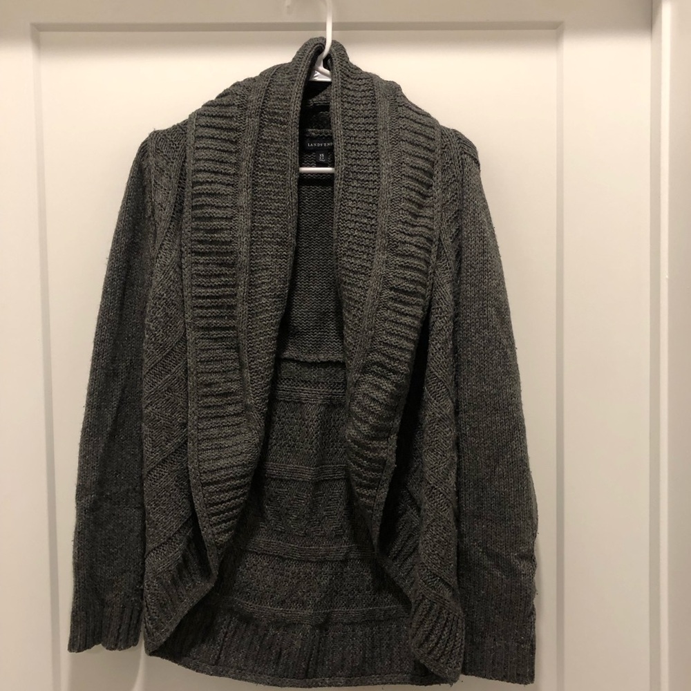 Lands' End Gray Cardigan with Waterfall Front